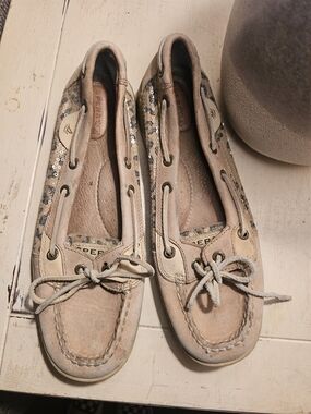 Sperry Beige Sequin-Trim Boat Shoes